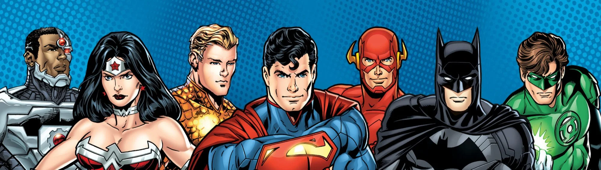 Banner ilustrado de superhéroes estilo cómic